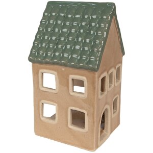 Підсвічник Clayre & Eef 6CE1600 Різдвяний котедж коричневий, зелений 8x8x15 см