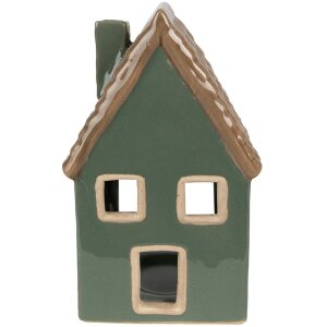 Підсвічник Clayre & Eef 6CE1601 Різдвяний котедж зелений коричневий 9x8x15 см