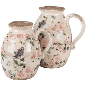 Clayre & Eef 6CE1613L Декоративний глечик Бежево-рожевий 20x16x22 см Стиль кантрі