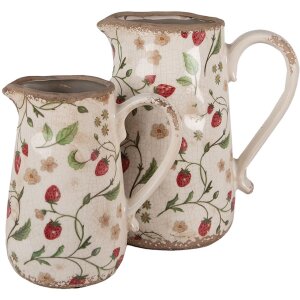 Clayre & Eef 6CE1633L Декоративный кувшин бежево-красный керамический 21x15x23 см Стиль кантри