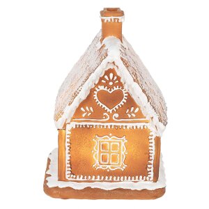 Clayre & Eef 6PR3974 Украшение Дом со светодиодами коричневый 13x13x18 см- 3xAAA