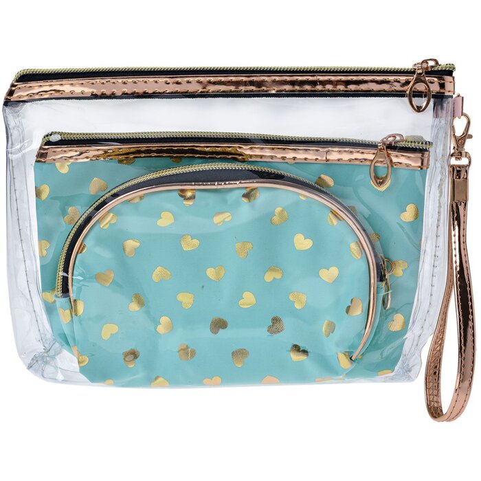 Juleeze JZSET0001GR Туалетная сумка женская зеленая (комплект из 3) 23x17 - 20x13 - 18x12 см