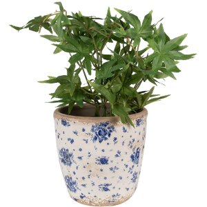 Горшок для цветов Clayre & Eef 6CE1658L Ø 16x16 см бежево-голубой винтажный цветочный узор