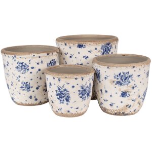 Горшок для цветов Clayre & Eef 6CE1658L Ø 16x16 см бежево-голубой винтажный цветочный узор