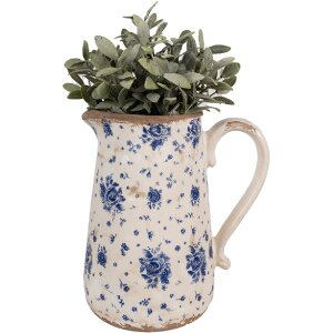 Clayre & Eef 6CE1660L Декоративный кувшин 21x15x23 см бежево-голубой