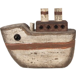 Clayre & Eef 6H2352 Декоративная лодка 15x6x12 см бежево-коричневая - морской колорит
