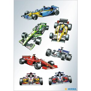 HERMA Sticker Schmucketiketten DECOR Rennautos 3 Blatt 9x16,3 cm selbstklebend