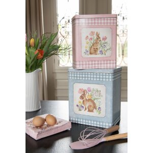 Clayre & Eef 6Y5508 Жестяная коробка Набор из 2 сине-розовых 21x15x25 18x13x22 см