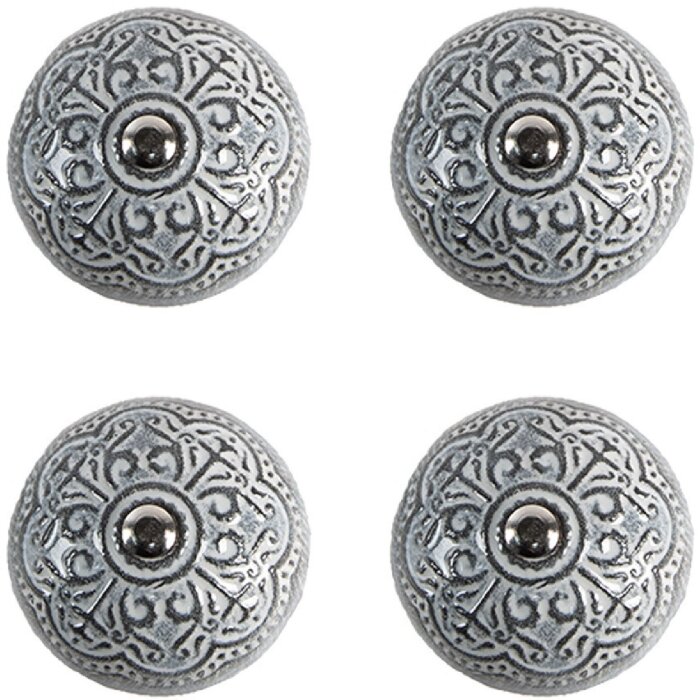Clayre & Eef 65303 Дверна ручка Vintage Silver Ø 4x3/6 см Набір з 4 штук