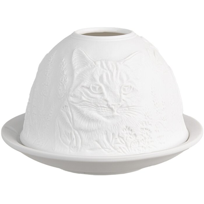 Clayre & Eef 6CE1807 Держатель для чайных ламп Кот Ø 12x8 см белый