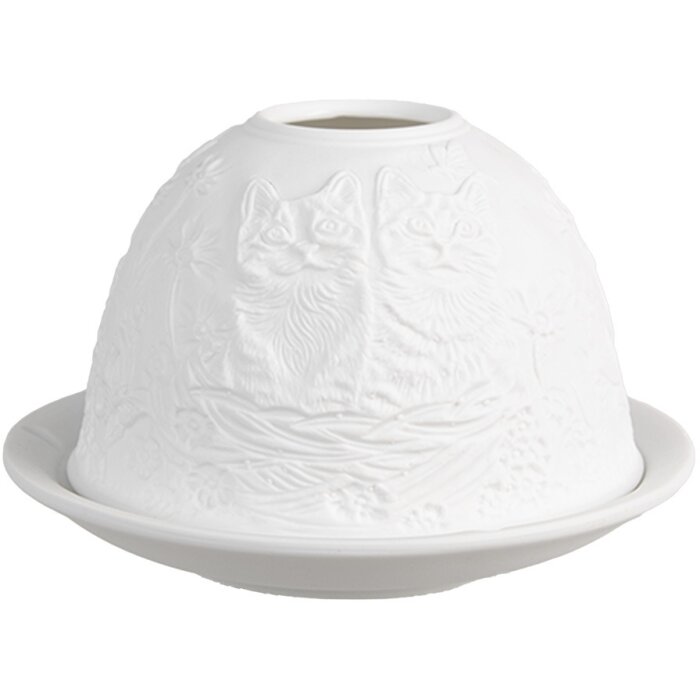 Clayre & Eef 6CE1808 Подставка для чайных ламп с изображением кошки Ø 12x8 см Белая