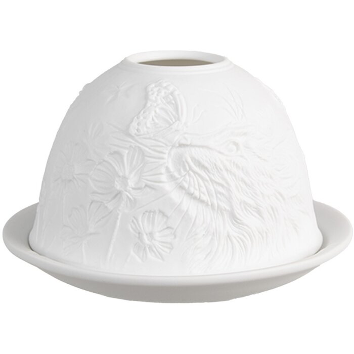 Clayre & Eef 6CE1809 Держатель для чайных ламп Фарфоровый кот Ø 12x8 см Белый