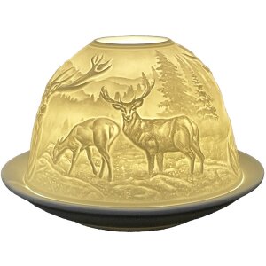 Clayre & Eef 6CE1812 Держатель для чайных ламп Ø 12x8 см белый фарфор дизайн оленя