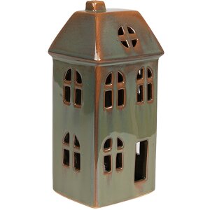 Clayre & Eef 6CE1797 Украшение Дом светодиодный зеленый фарфор 7x6x15 см