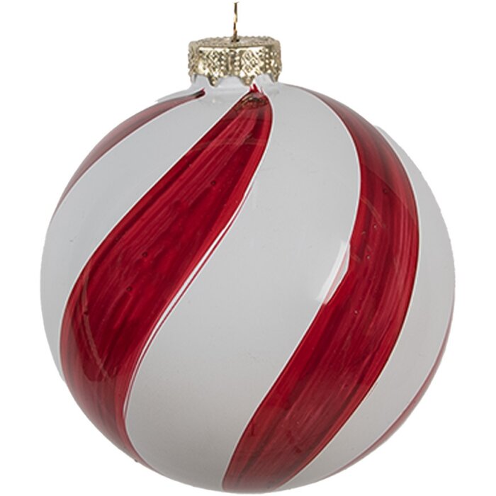 Елочное украшение Clayre Eef Christmas bauble red white glass Ø 6 см
