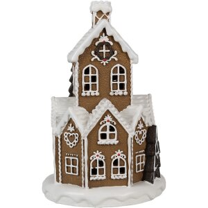 Clayre & Eef 6PR4307 Різдвяний будиночок світлодіодний Ø 21x33 см Коричнево-рожевий 3xAAA