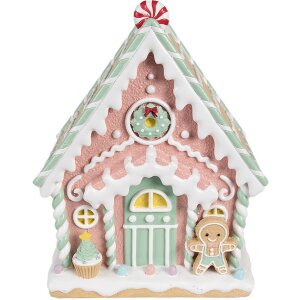 Clayre & Eef 6PR4263 Декоративный дом розовый 20x16x25 см полирезин Рождество
