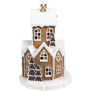 Clayre & Eef 6PR4310 Пряничный домик светодиодный Ø 21x33 см полирезин коричневый белый
