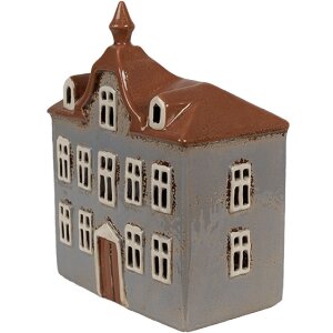 Clayre & Eef 6CE1883 Держатель для чайной лампы Дом керамический серо-коричневый 16x9x20 см