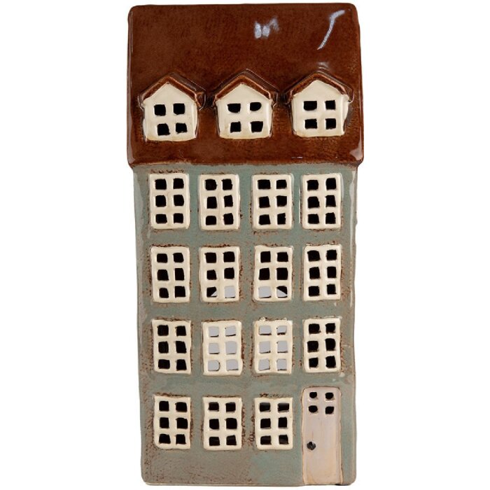 Clayre & Eef 6CE1886 Держатель для чайной лампы Дом керамический серо-коричневый 15x11x30 см