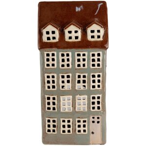 Clayre & Eef 6CE1886 Держатель для чайной лампы Дом керамический серо-коричневый 15x11x30 см