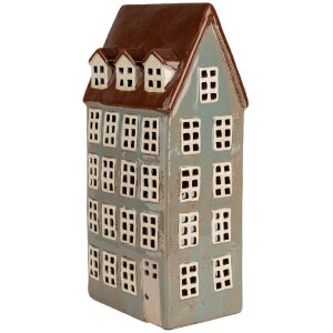 Clayre & Eef 6CE1886 Держатель для чайной лампы Дом керамический серо-коричневый 15x11x30 см