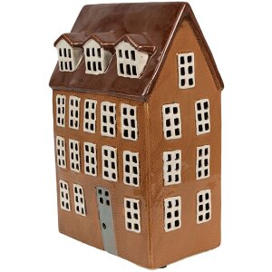 Clayre & Eef 6CE1887 Держатель для чайной лампы Дом керамический коричневый 17x11x24 см Стиль кантри