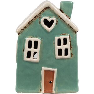 Clayre & Eef 6CE1898 Держатель для чайной лампы Дом керамический зелено-бежевый 13x9x18 см Загородный дом