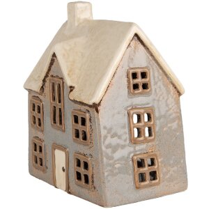 Clayre & Eef 6CE1899 Держатель для чайной лампы Дом керамический серо-бежевый 15x10x17 см