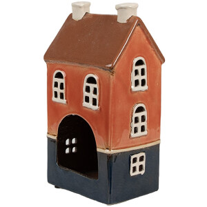 Clayre & Eef 6CE1914 Держатель для чайной лампы Дом керамический оранжево-голубой 12x9x22 см
