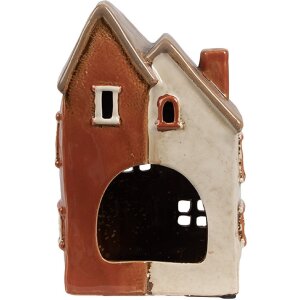 Clayre & Eef 6CE1908 Держатель для чайной лампы Дом керамический бежево-оранжевый 13x8x20 см