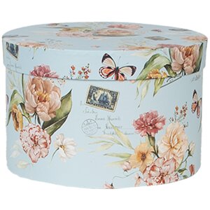 Clayre & Eef 66006 Шляпная коробка Набор из 3 синих цветочных дизайнов Ø 24/22/21 см