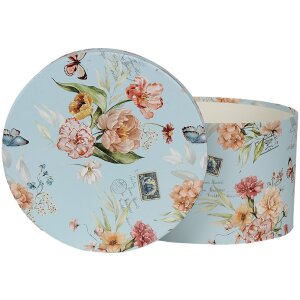 Clayre & Eef 66006 Шляпная коробка Набор из 3 синих цветочных дизайнов Ø 24/22/21 см