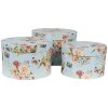 Clayre & Eef 66006 Шляпная коробка Набор из 3 синих цветочных дизайнов Ø 24/22/21 см