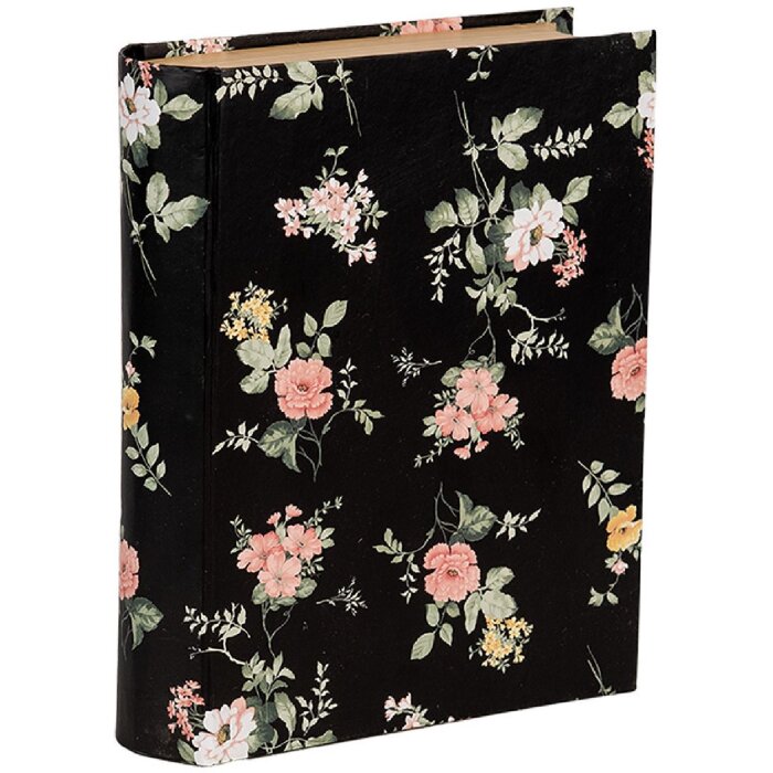 Clayre & Eef 66013Z Шкатулка книжкова форма Квіти чорна 17x14x5 см
