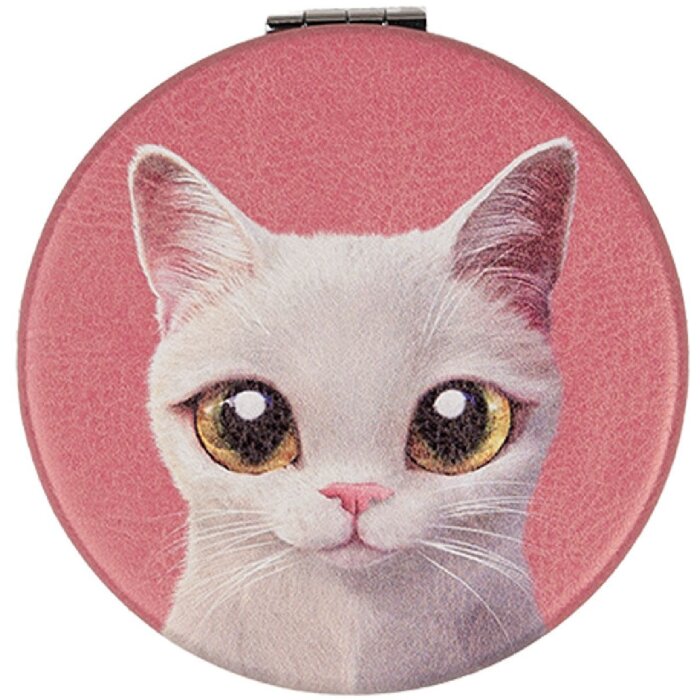Juleeze JZSP0016 Ручное зеркало с кошачьим мотивом Ø 7x1 см Розовый Белый