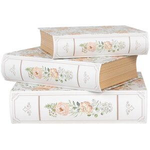 Clayre & Eef 66021 Набір з 3 біло-зелених коробок у формі книги в стилі кантрі