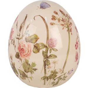 Clayre & Eef 6CE1918L Декоративное яйцо бежево-розовое Ø 14x16 см керамика стиль кантри