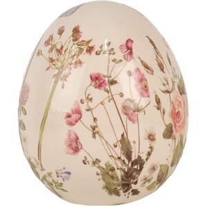 Clayre & Eef 6CE1918L Декоративное яйцо бежево-розовое Ø 14x16 см керамика стиль кантри
