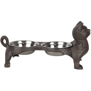 Clayre & Eef 6Y5641 Миска для годування тварин коричнева залізна 39x15x19 см 2х225 мл