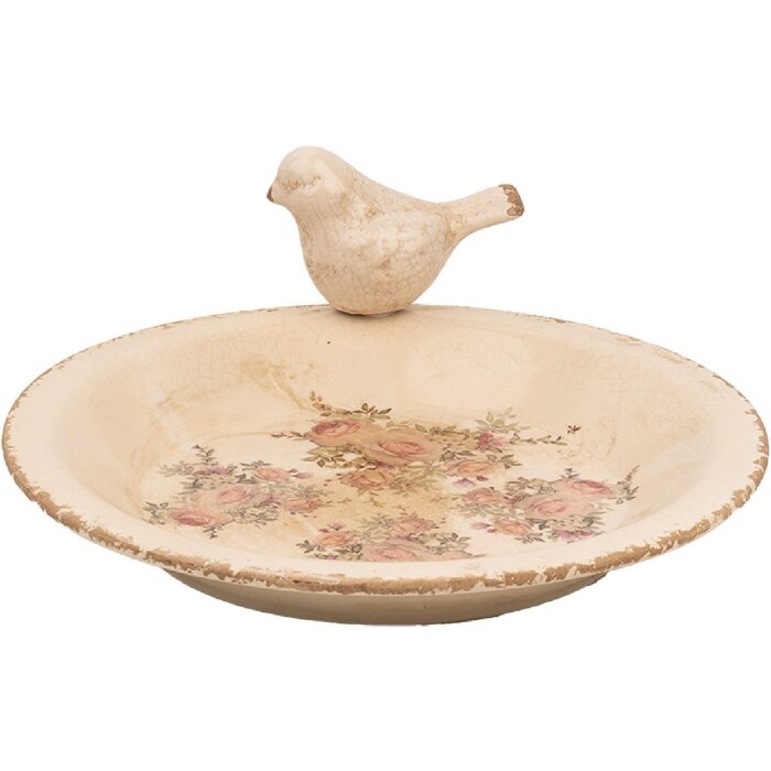 Clayre & Eef 6CE1949L Годівниця для птахів Ø 26x10 см Керамічні троянди Vintage