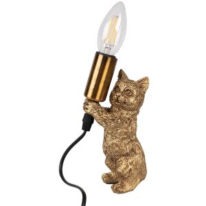 Настільна лампа Clayre & Eef 6LMP791 Cat Gold 9x9x18...