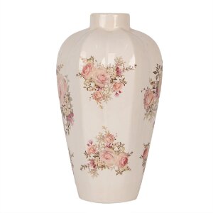 Ваза Clayre & Eef 6CE1963M Ø 21x34 см Бежево-рожева кераміка в стилі кантрі