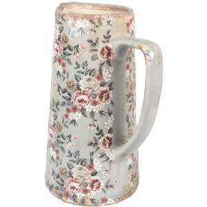 Clayre & Eef 6CE1971L Декоративный кувшин керамический серо-розовые цветы 21x14x26 см