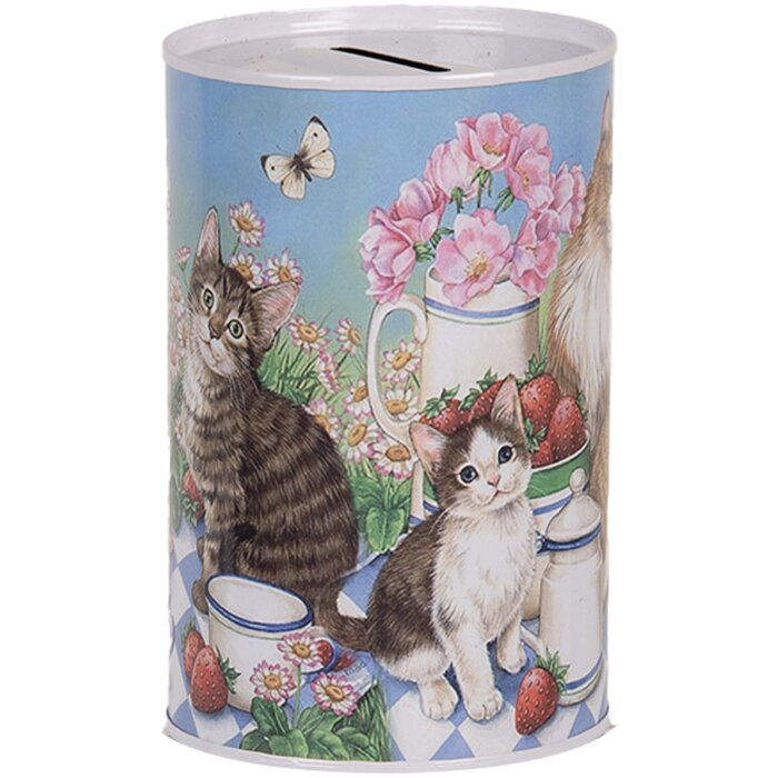 Clayre & Eef 6BL0167 Шкатулка для денег с изображением кошки Ø 8x13 см в стиле кантри
