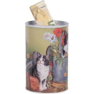 Clayre & Eef 6BL0168 Шкатулка для денег с изображением кошки Ø 8x13 см в стиле кантри