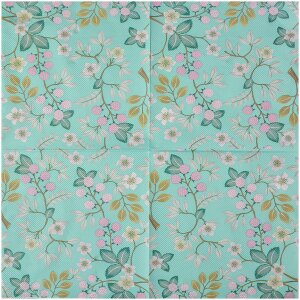 Clayre & Eef 73071 Бумажные салфетки зеленые цветочные 33x33 см 20 шт.