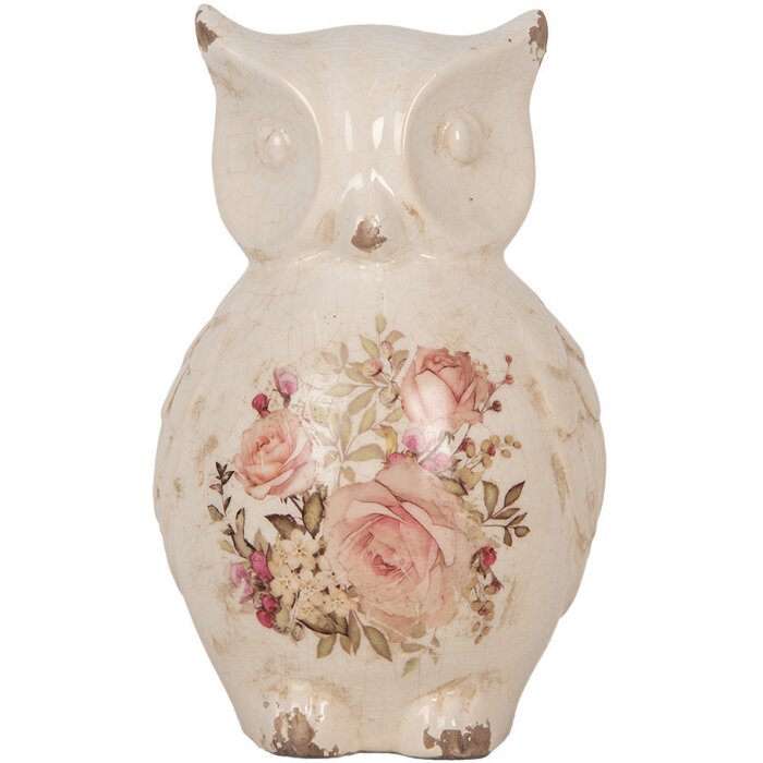 Clayre & Eef 6CE1961L Декоративна сова керамічна бежево-рожева 13x12x22 см