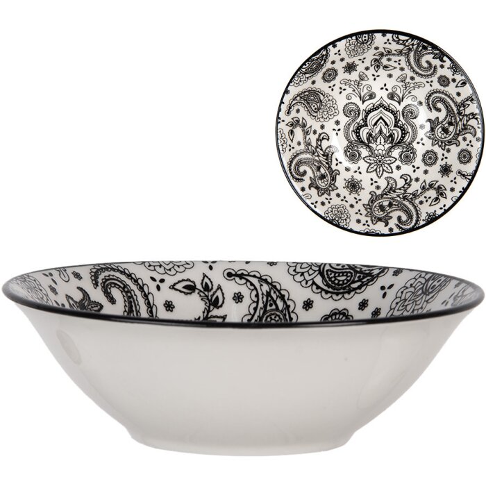 Керамічна миска Clayre & Eef 6CEBO0163 White Black Ø 15x5 см 350 мл