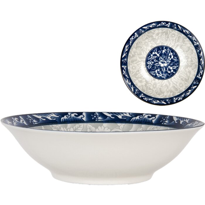Керамічна миска Clayre & Eef 6CEPS0001 White Blue Ø 21 см 600 мл